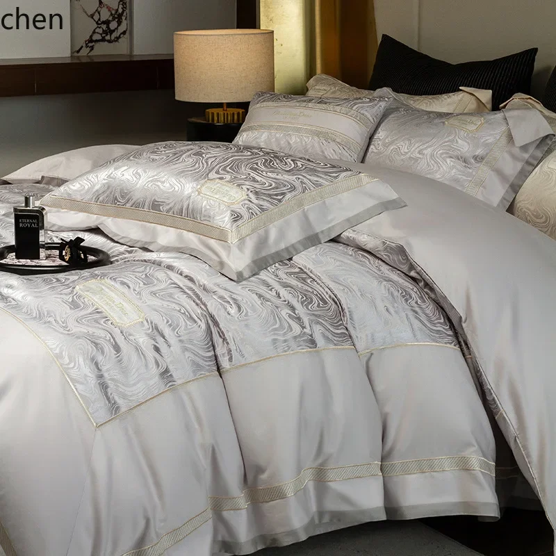 DSA  four-piece embroidered soft and skin-friendly bedding set with rounded corners, includes flat sheet and fitted