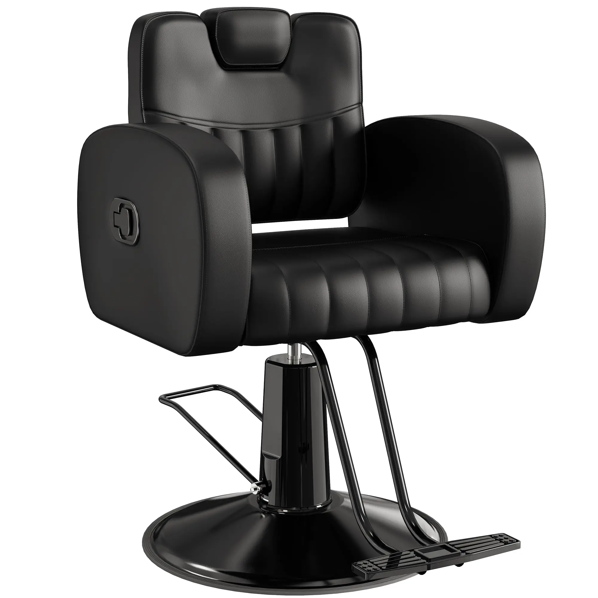 Ergonomic All Black Salon Chair with Comfortable Thickened Cushions, Heavy Duty Reclining Stylist Chair for Hair
