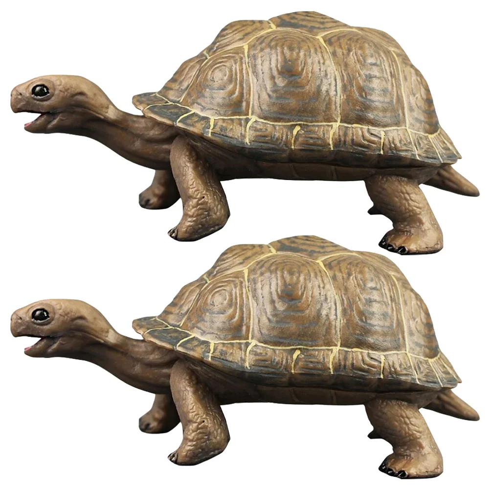 

2 Pcs Micro Toys for Kids Simulation Turtle Stuffed Lifelike Land Tortoise Model Brown Fake Figurine Child