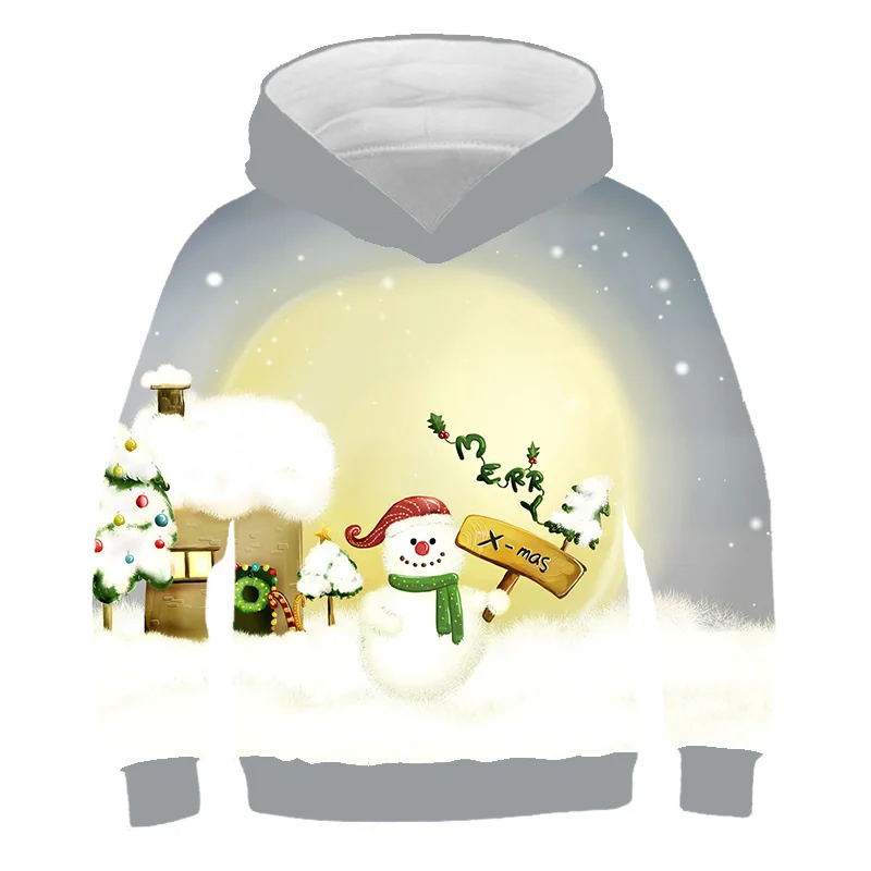 Kawaii Hoodies Christmas 3D Print Santa Snowmen Sweatshirts Boys Girls Unisex Hooded Sweatshirts kids Fashion Oversized Hoodie