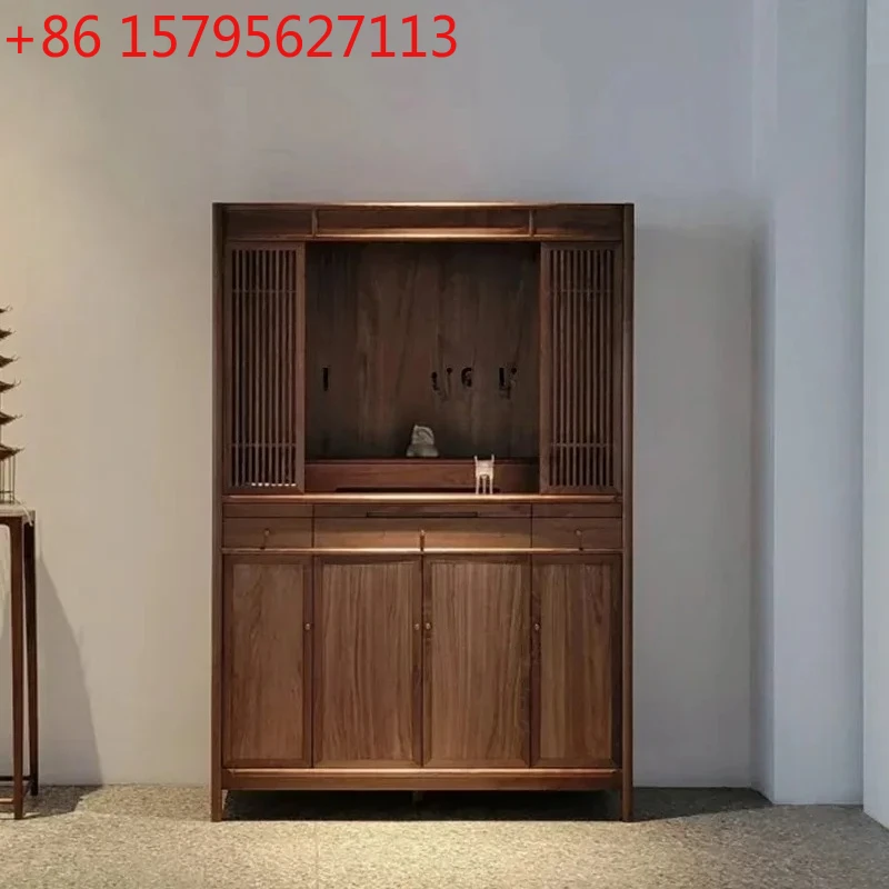 

New Chinese solid wood casket, Guanyin Buddha statue, Buddhist platform, Bodhisattva black walnut table stand cabinet