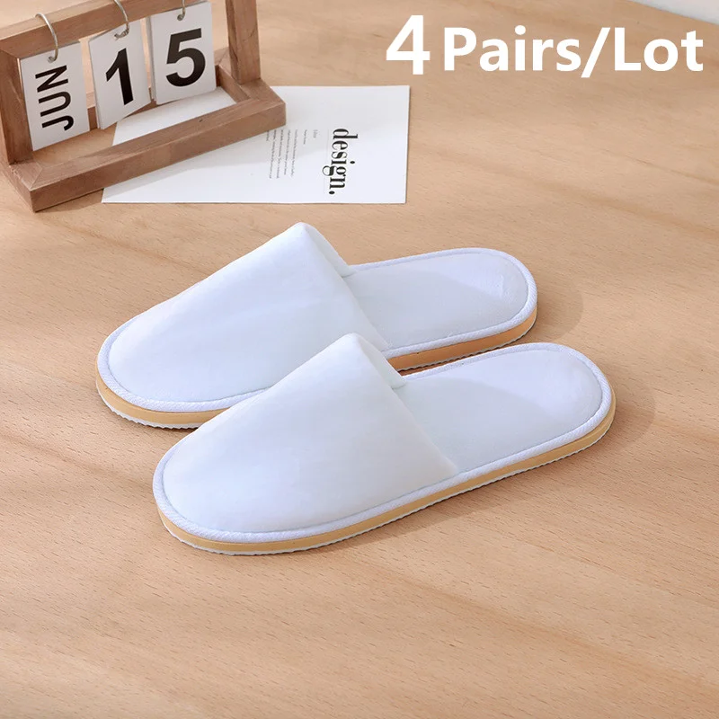 4Pairs/Lot Hotel Slippers Men Women Top Quality Velvet Travel Disposable Cotton Home Hospitality Shoes Cheap SPA Guest Slides