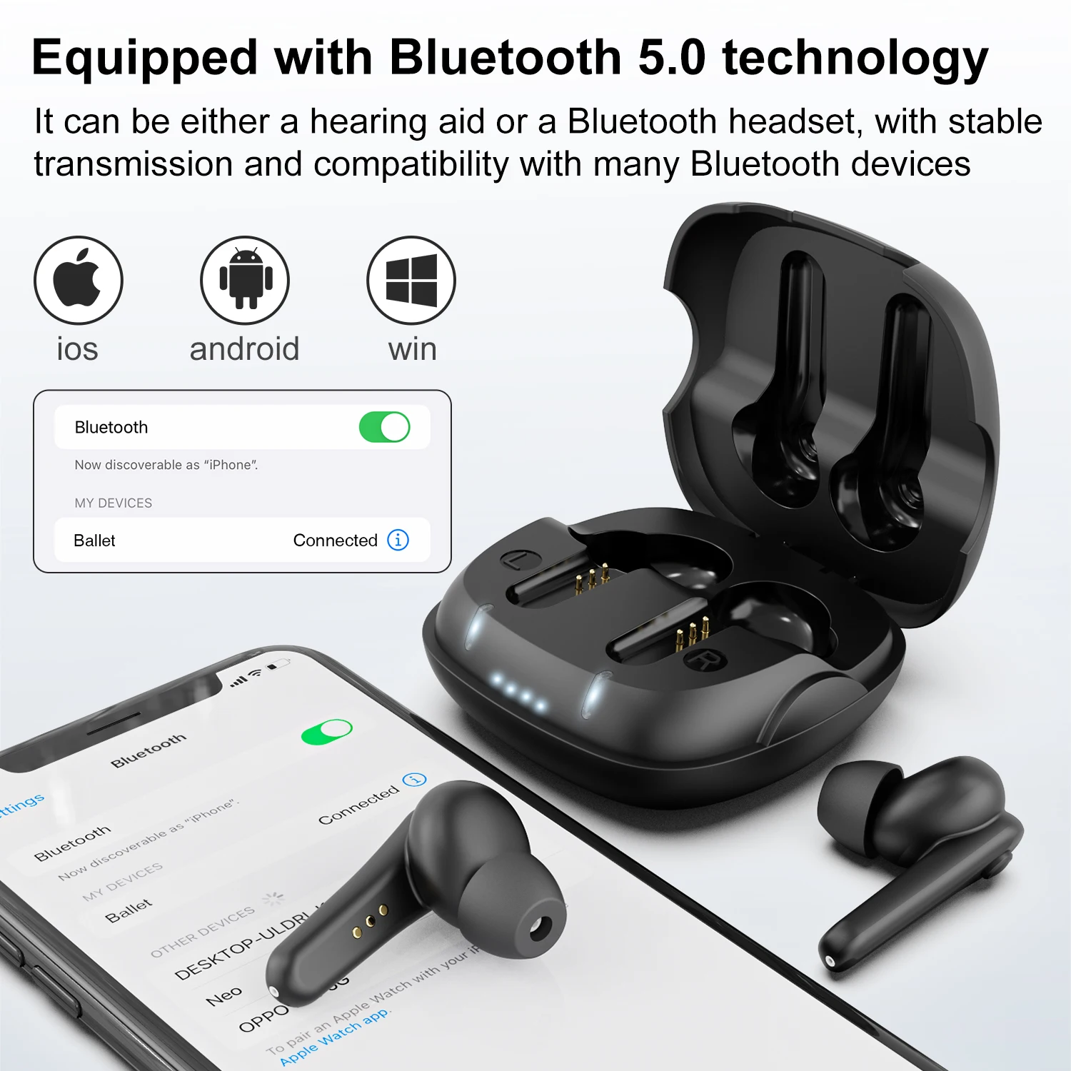 Bluetooth noise cancelling hearing aid audio amplifier, hearing loss hearing aid APP control programmable high-end hearing aid