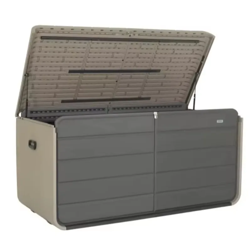 Caja de Almacenamiento para Exterior de Plástico Gris de 260 Galones con Ruedas con Bloqueo y Tapa Impermeable para Almacenamiento de Cojines, Artículos de Jardín y Piscina