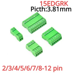 직각 나사 터미널 블록 커넥터, 15EDGRK 3.81mm, 2, 3, 4, 5, 6, 7/8-24 핀, 15EDG 3.81mm 피치 플러그 + 핀 헤더 소켓, 2 세트