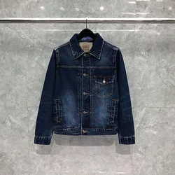 Denim jaqueta masculina retro puro algodão afligido lavado streetwear trabalho feito com ferramentas jaqueta versão coreana na moda de alta qualidade casaco