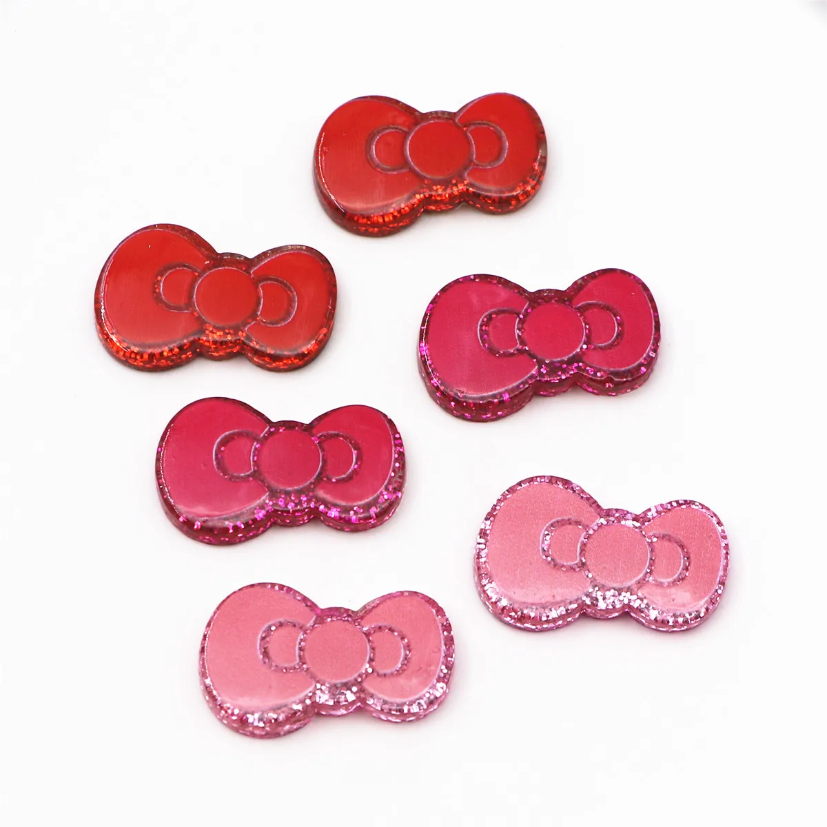 10pcs Resin Glitter Red/Pink/Hot Pink Bow Flatback Cabochon DIY Hair Bow Center Decoration Accessories,28*18mm