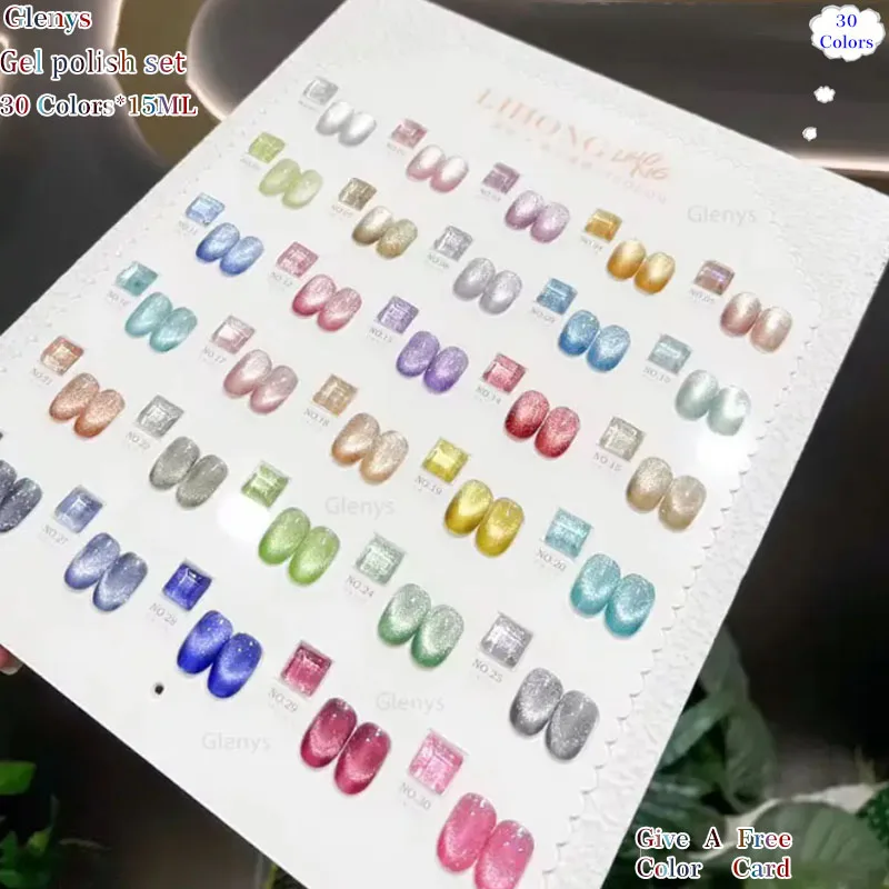 Glenys 30 colores esmalte de uñas Gel todo en red Popular gel de remojo tarjeta de Color UV LED salón de uñas Nail Art Clearcoat Set 15ml