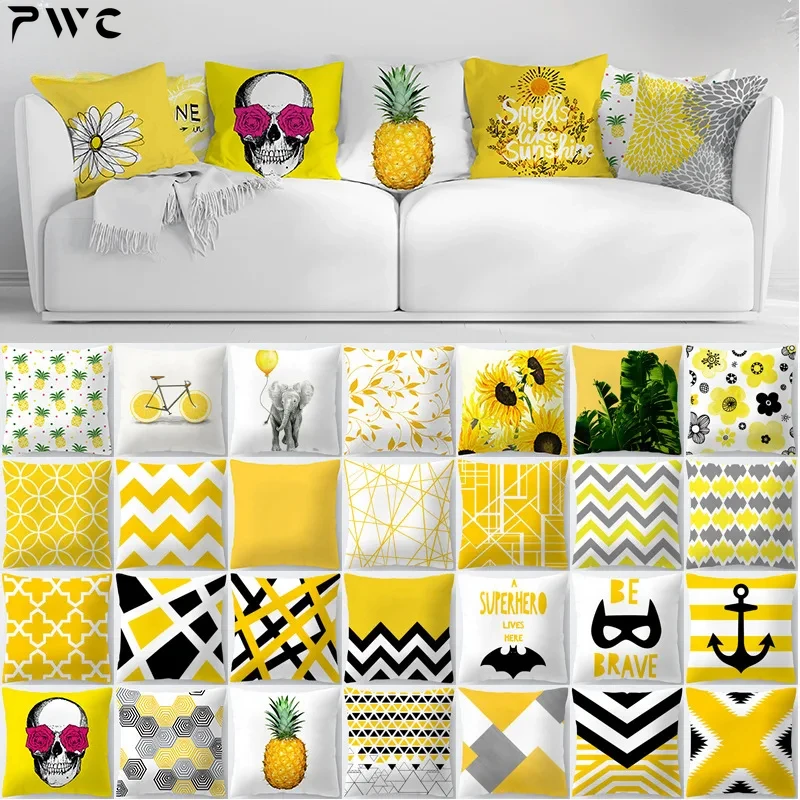 Geometry Yellow Skulls Decorative Pillows Cushion Cover 45x45 Summer Pillowcase Home Decor Sofa Living Room Pillow Cases