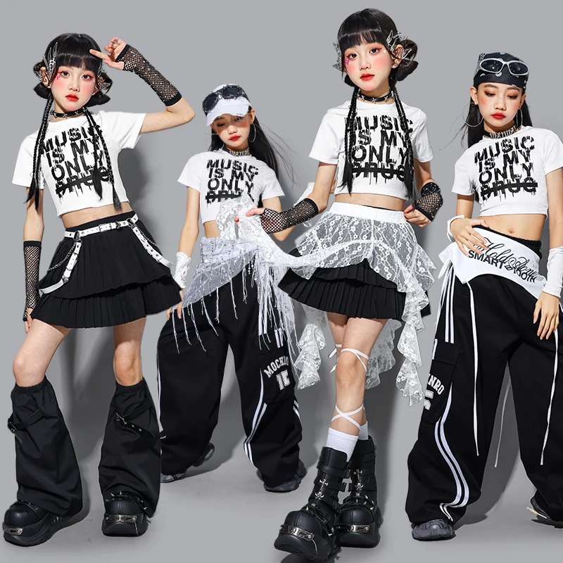 Completo Hip Hop per ragazze Crop Top Pantaloni cargo per danza di strada Pantaloncini K-pop per bambini Streetwear Costume jazz per bambini Set di vestiti per gruppi di ragazze