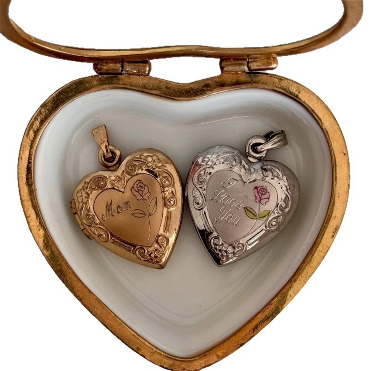 Retro Love Box Anhänger Halskette Herzförmiges Elliptisches Muster Graviert Vergoldet Farbbeständig – Detail 6