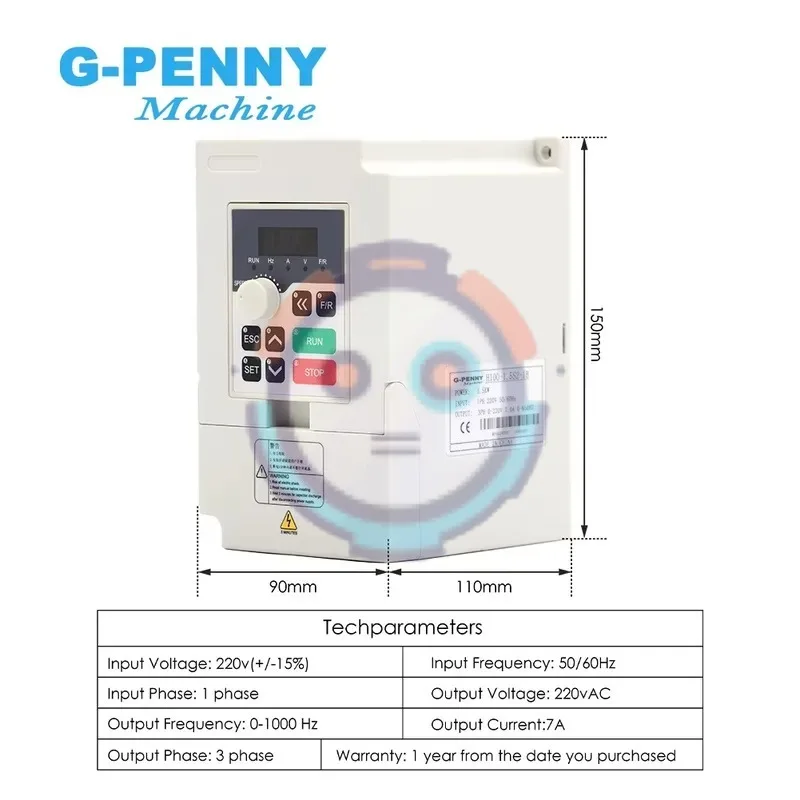 hot G-Penny 1.5KW ER11 CNC Router Spindle Motor Air-Cooled 220V 24000RPM 0.46Nm Torque Grease Lubricated 65mm Bearing 400Hz
