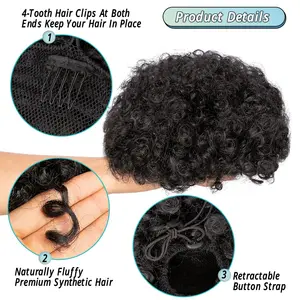 Afro Puff Drawstring Ponytail for black women, ponytail ferous curly perverse shorts, puff synthetic hair, bun 8 Main Sales Hair Horse Horse - №5