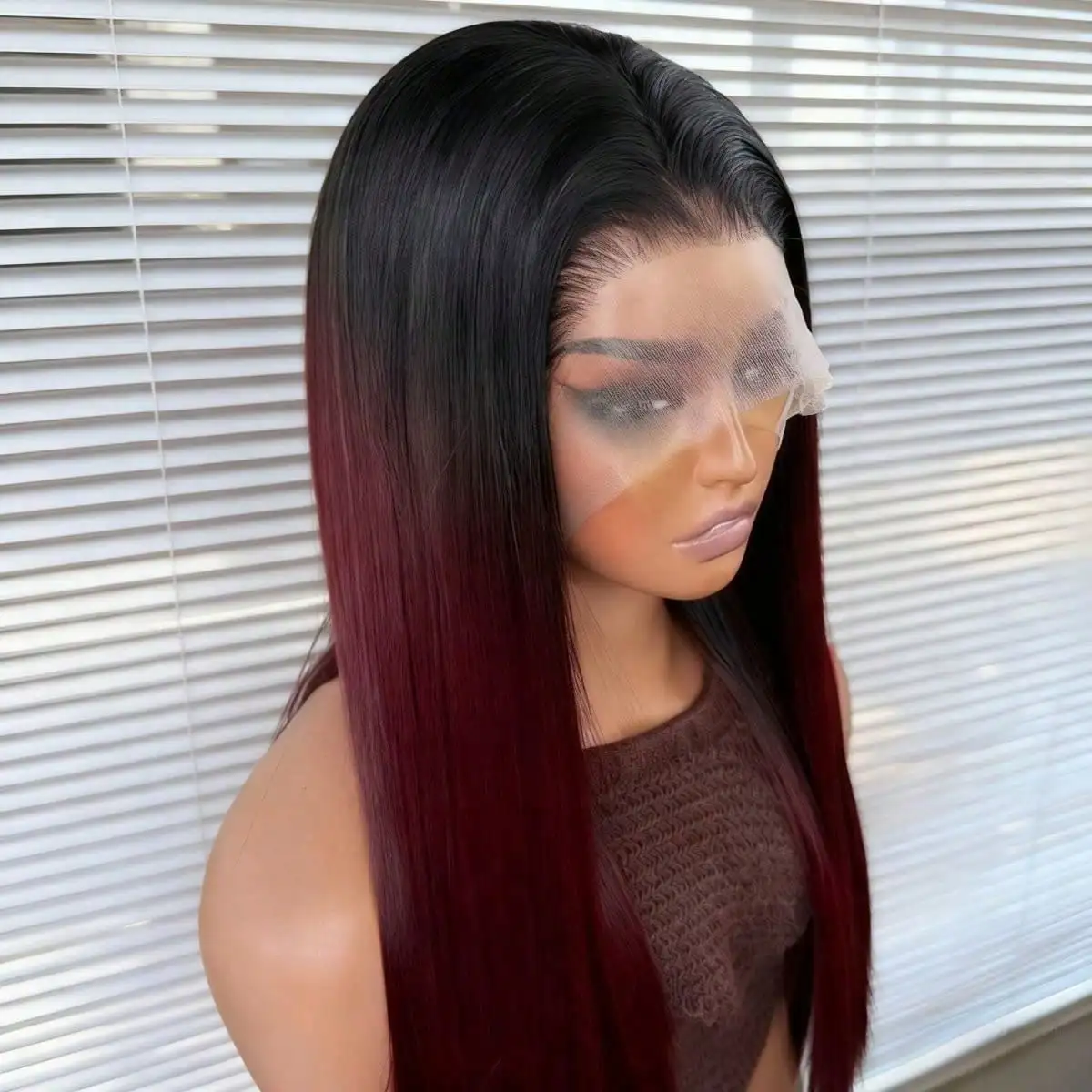 

Straight Synthetic Lace Front Wig 13x4 Hd Omber Burgundy Synthetic Pre Plucked Music Festival Dance Party Street Wear Use