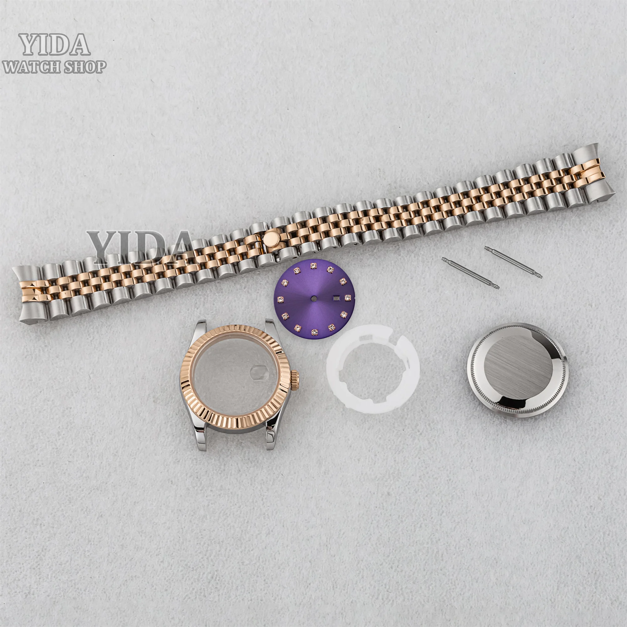 Cassa per orologio da donna 33MM cinturino in acciaio inossidabile vetro zaffiro quadrante con diamanti da 25 mm per accessori per orologi con movimento DATEJUST NH05 NH06
