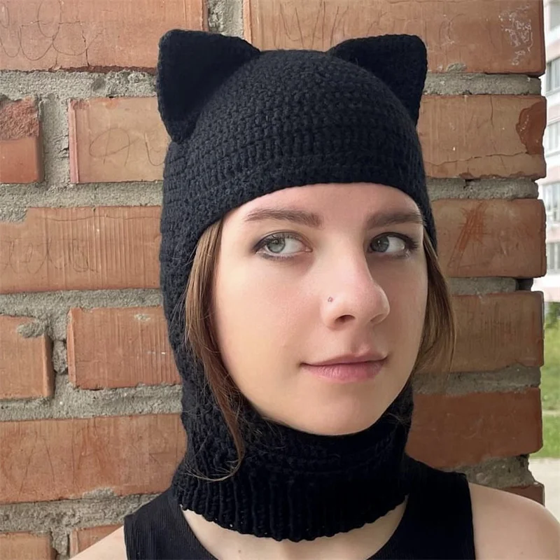 New cross-border sales Funny cute cat ear Hat Cowhorn hat for Girls Women men Windproof warm Winter Halloween Caps