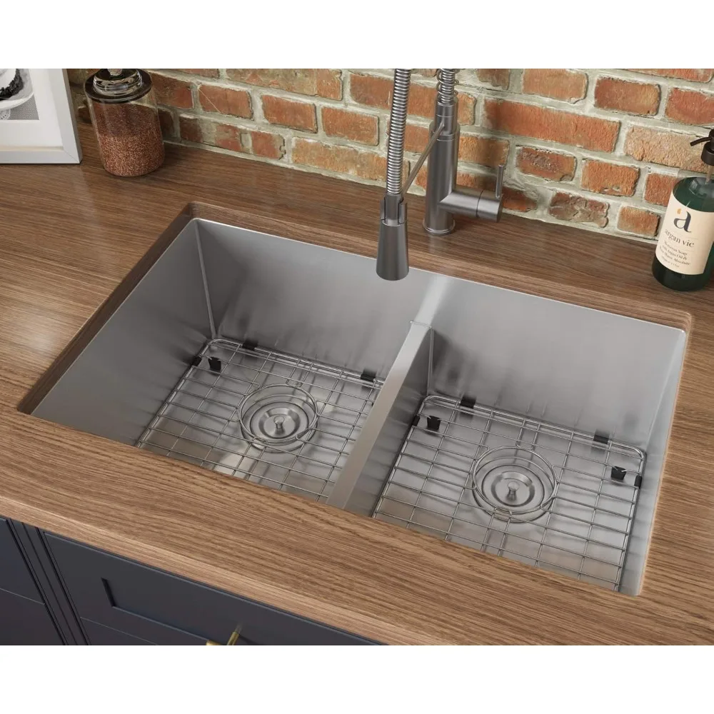 Ruvati 30-inch Low-Divide Undermount Tight Radius 50/50 Double Bowl 16 Gauge Stainless Steel Kitchen Sink - RVH7355 USA