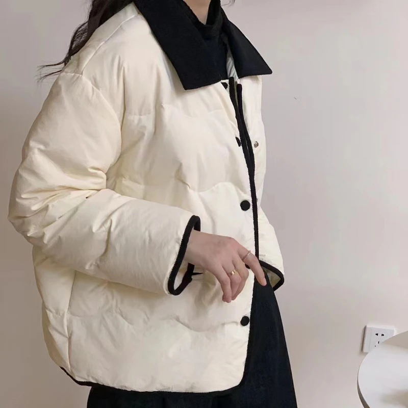 Parkas Women Turn-down Collar Loose Fit Korean Fashion Thickened Outwear Winter Harajuku Gentle Simple Warm Popular Young Mujer