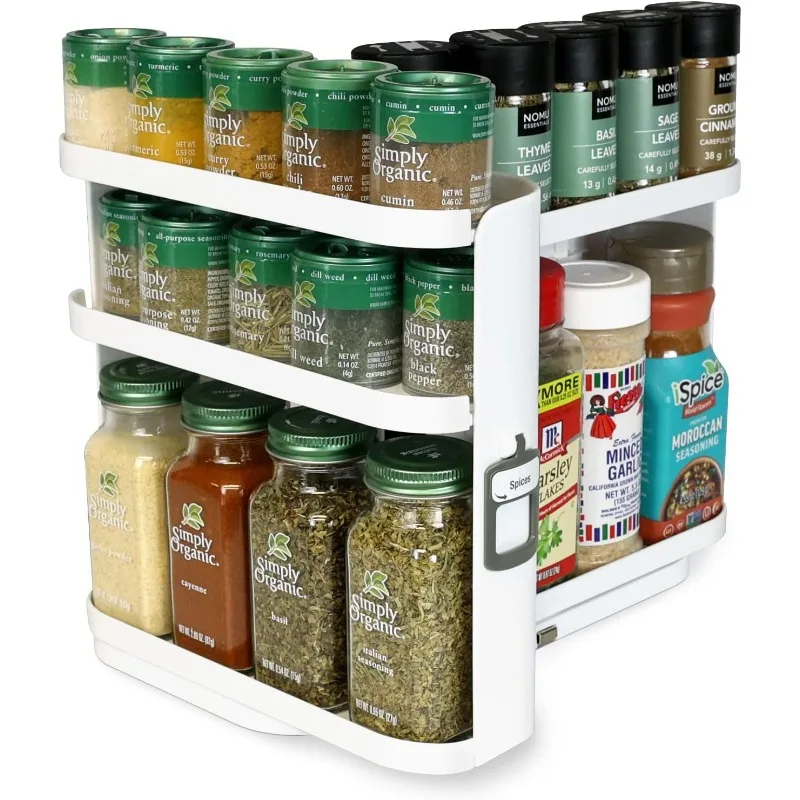 Organizer for Cabinet - Slide & Rotate Seasoning Organizer - 3 Snap-In Adjustable Shelves for 5 Tier of Storage - Mag