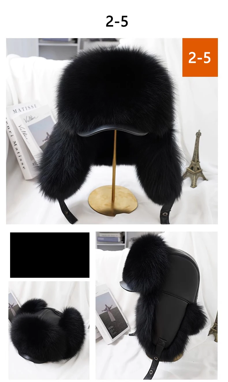 Winter 100% Echtes Silberfuchsfell Bombermütze Waschbärpelz Mütze Neue Herren-Ushanka Trapper Russische Herren-Skimütze Echte Lederkappen – Detail 23