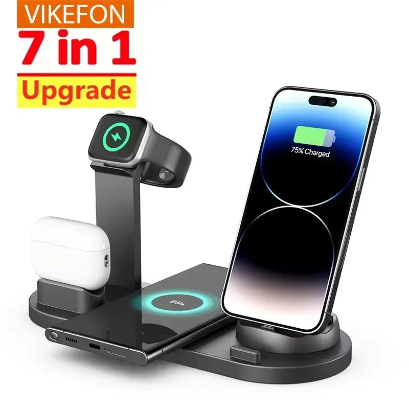 Wireless Charger Desktop Desk Mobile Phone Stand Pad EU Chargers Fast Charging Dock Station For iPhone 16 15 Apple Watch Airpods 