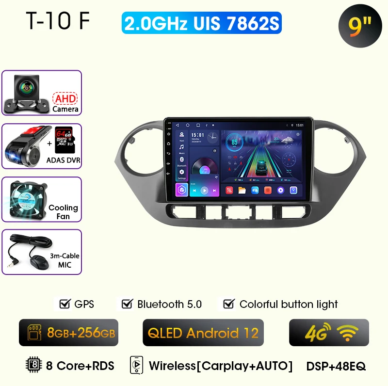 9 "Autoradio Voor Hyundai Grand I10 I 10 2013 2014 2015 2016 2017 2018 Android12 Carplay Auto Multimidia Videospeler Head Unit
