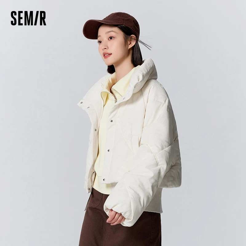 Semir Cotton-Padded Jacket Women Short Design Loose Tall 2023 Winter New Trendy Textured Jacket with Letters