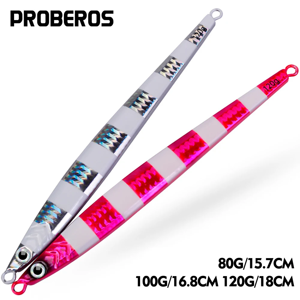 

PROBEROS 1PC Drag Metal Jig Spoon 80g-100g-120g Trolling Jigging Fish Sea Bass Hard Bait Fast Sinking Fishing Lure WobblerLure