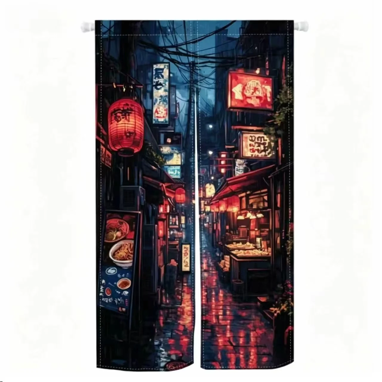 VIKAMA Japanese Door Curtains Cat Ramen Street Restaurant Izakaya Partition Linen Doorway Curtain Kitchen Split Half Curtains
