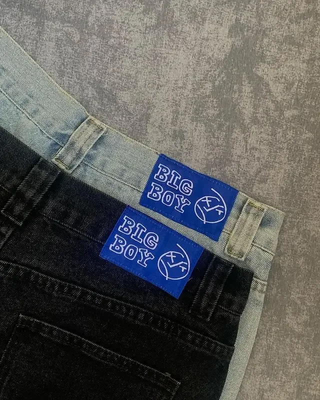 Big Boy Harajuku Jeans para homens e mulheres, Hip Hop, bordado dos desenhos animados, calças largas, cintura alta, calças largas, gótico, novo, Y2K