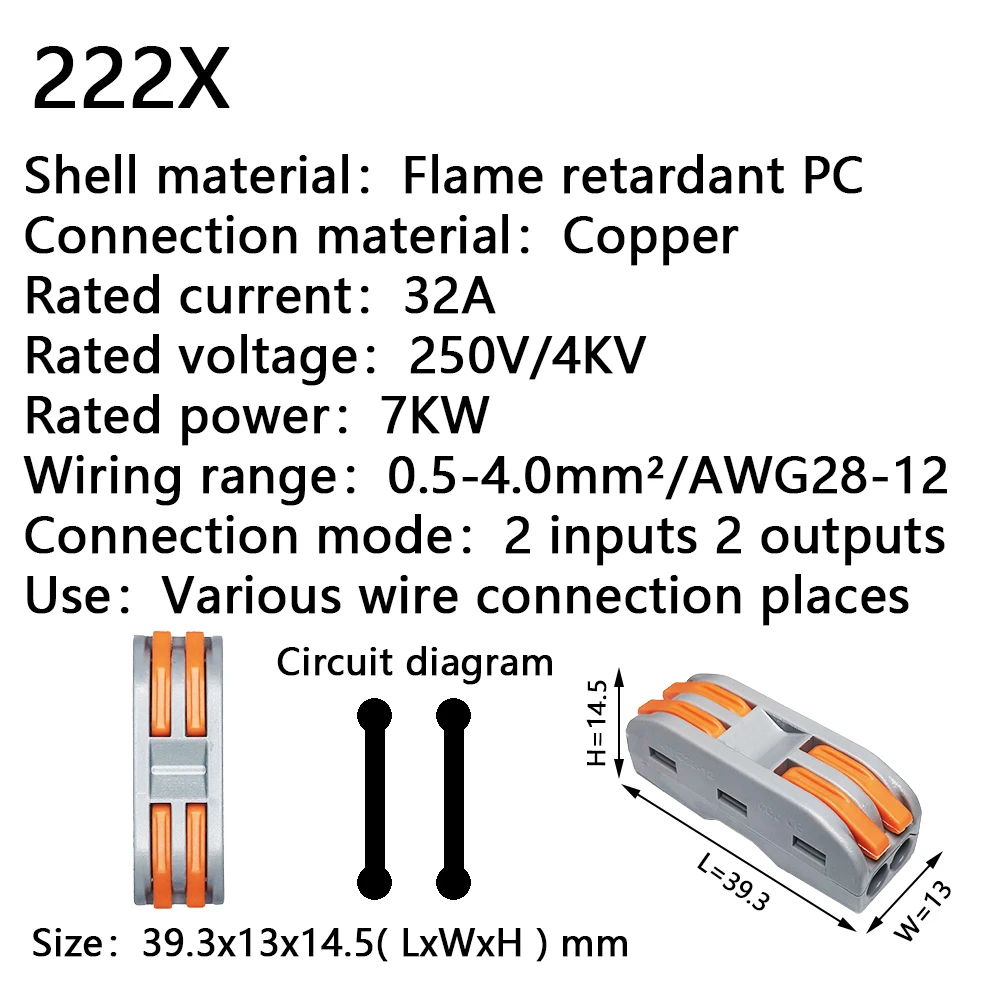 Conector de Cable compacto Universal 222X 212, conexión de cableado, iluminación, bloque de terminales de Conductor Push-in, Mini conector de Cable