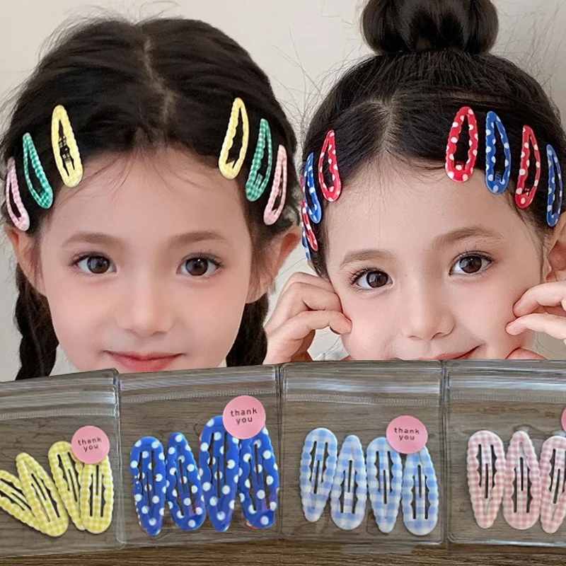 3PCS/set Waterdrop Hair Clip Barrettes Wavy Edge Plaid Grid Polka Dot Bangs BB Clip Basic Hairpin for Student Hair Accessories
