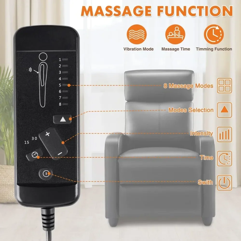 Recliner Chair for Adults, Massage PU Leather Small Recliner Home Theater Seating w/ Lumbar Support, Adjustable Reclining Chair image 6