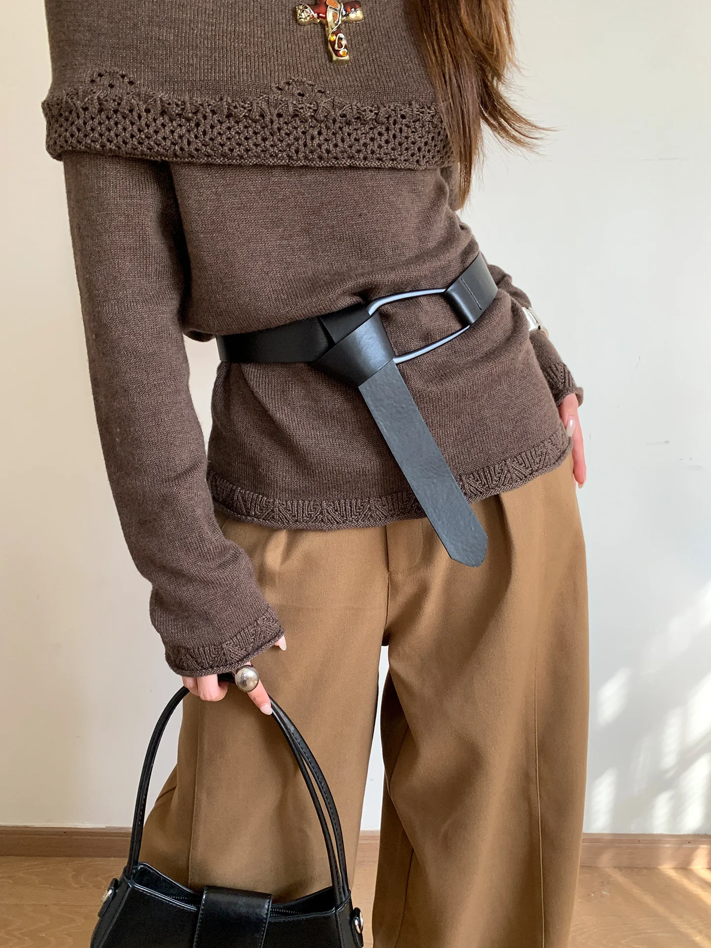 Cintura in vita per donna Decorazione per abbigliamento Gonna con ampia cintura Cintura versatile senza fori per legare nodi