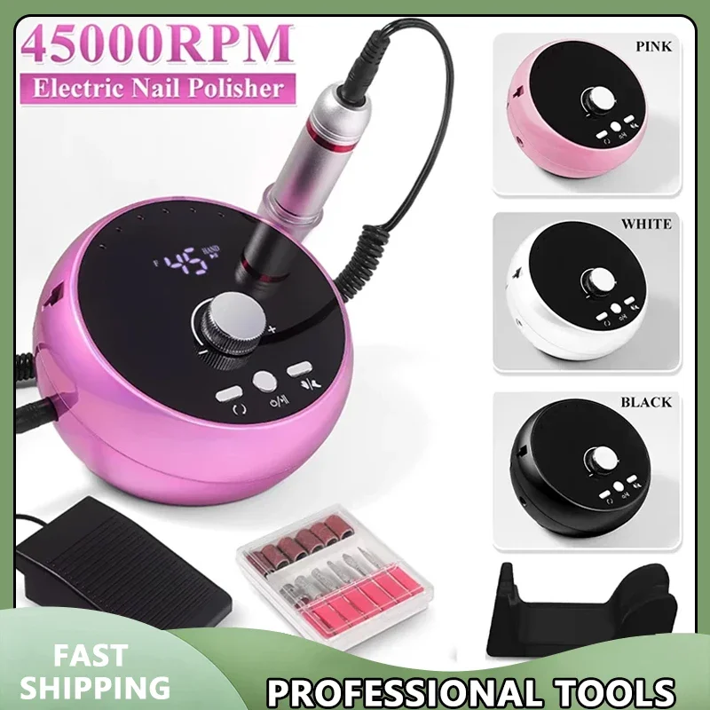 

Professional Manicure Drill Machine 45000RPM Electric Nail Drill Machine White Pink Purple Nail Sander Gel Cuticle Remove