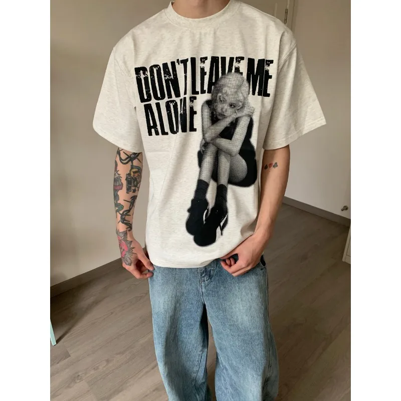 

2025 Summer Heavy Weight 250g Creative Portrait Printing Original Design Brand American Retro Loose Comfortable Couple T-shirt
