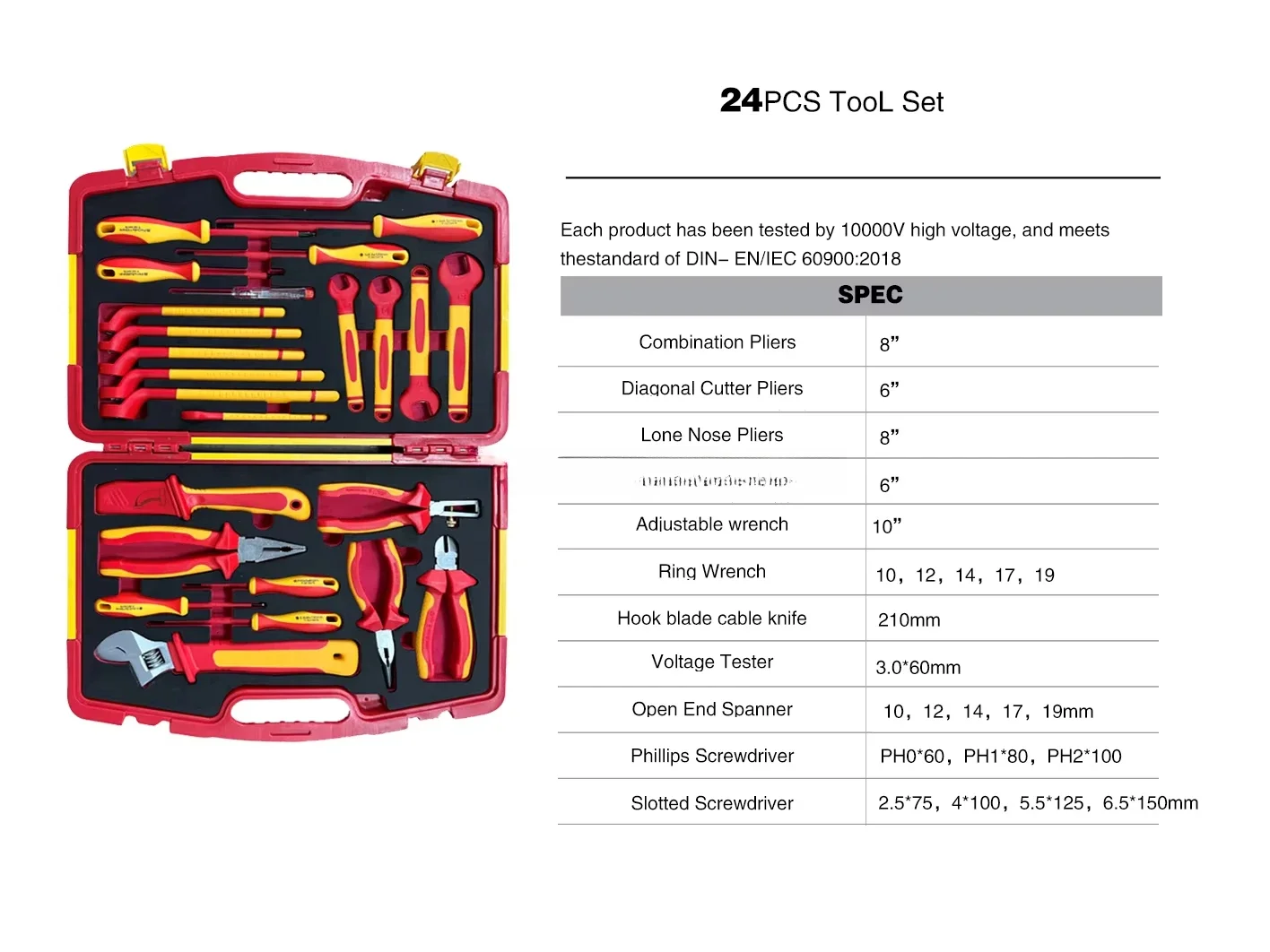 24pcs Car Repair VDE Hand Tool 1000V Cable Knife Ring Wrench Open End Wrench Insulation Suit