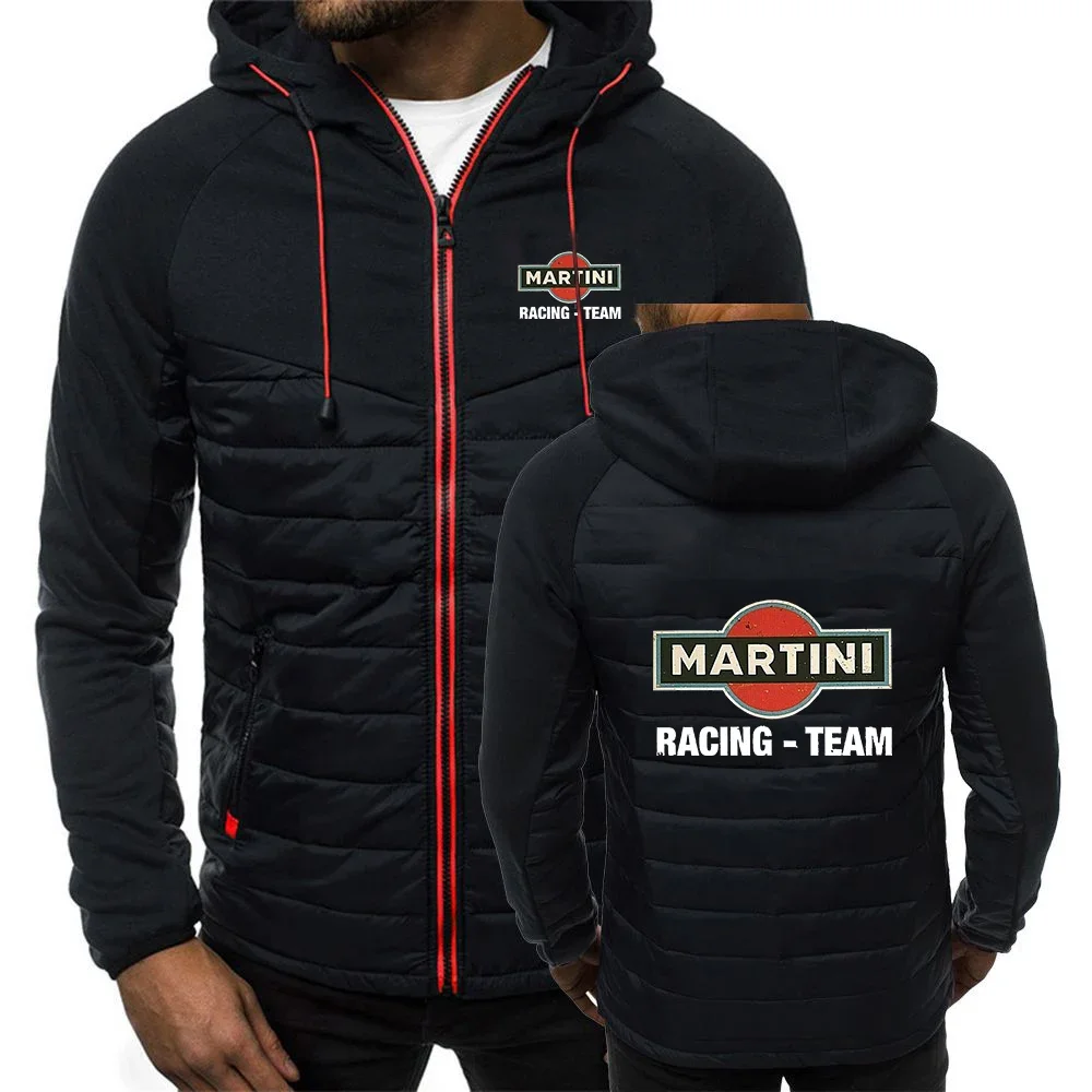 

2024 Spring Autumn Men's Martini Racing Logo Printing Casual Slim Fit Cardigan Zipper Solid Color Patchwork Cotton Hooded Jacket