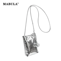 MABULA Silver Women Genuine Leather Small Crossbody Bag Designer Cell Phone Bag Lightweight Fashion Shoulder Bag Ladies Purse