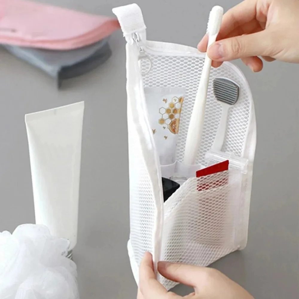 EVA Mesh Travel Toiletry Bag Stand‑up Cosmetic Organizer Bag Portable Transparent Mesh Makeup Zipper Bag for Women Daily Use