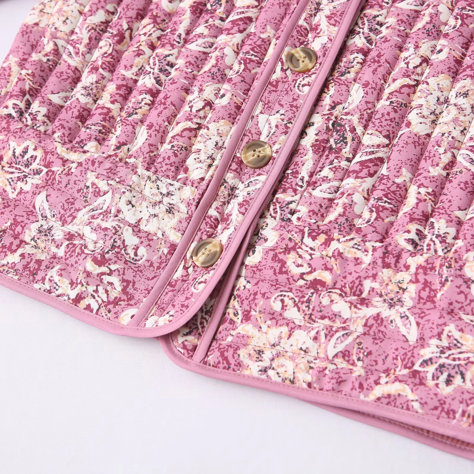 Dámská zkrácená prošívaná bunda s květinovým potiskem, prošívaný kabát s dlouhým rukávem, lehká vintage prošívaná bunda, svrchní oblečení - náhled 6