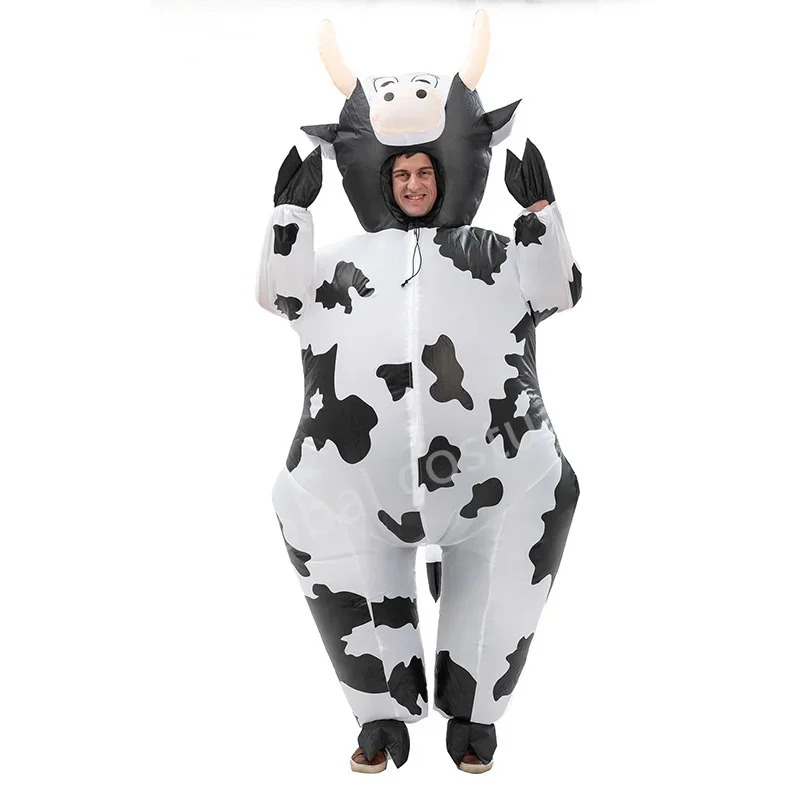 Costume gonfiabile per mucca cosplay, vestiti per animali divertenti per uomo, donna, festa di carnevale, spettacolo, giorno del ringraziamento, vestito operato da vacanza