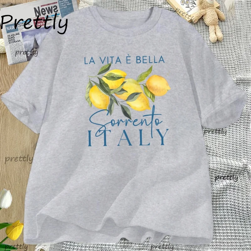 Italy Lemon Fruit T Shirt Womens Tee Summer Cotton Short Sleeve Loose T-shirt Casual Unisex Comfortable Y2k Clothes Tees image 5