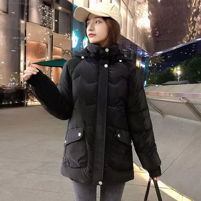 

2025 Long Down Cotton Jacket Women Korean Loose Puffer Coat New Thicken Warm Padded Parkas Hooded Manteau Femme Hiver