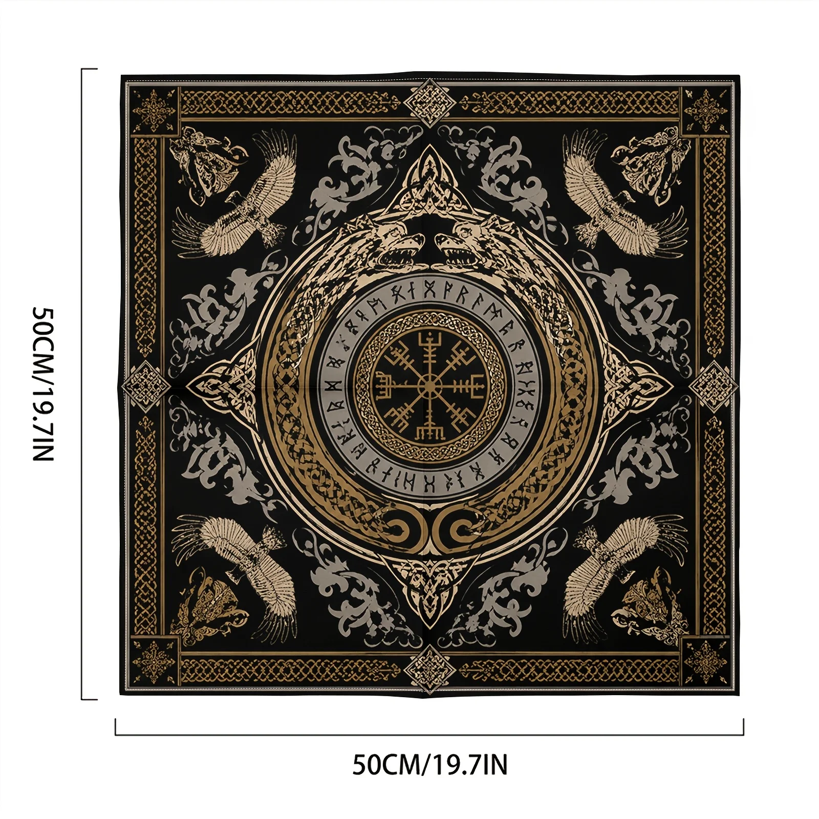 Mystic Norse Runes Tablecloth Black Gold Viking Decor Bohemian Tapestry Cloth for Home Accent