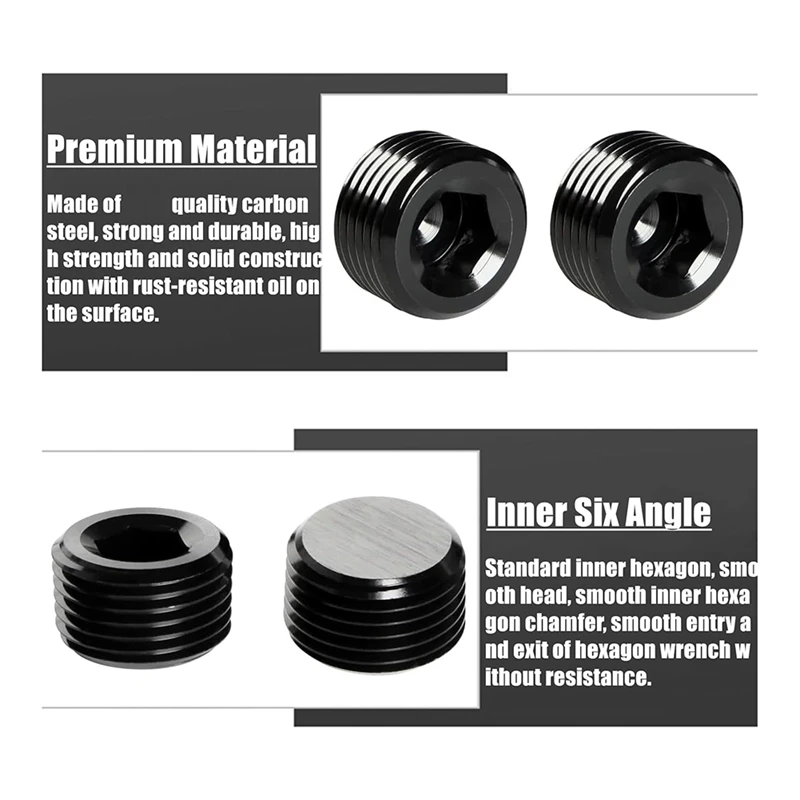 70Piece Black Carbon Steel Pipe Plug Accessory Assortment Kit,5 Sizes 1/8Inch 1/4Inch 3/8Inch 1/2Inch 3/4Inch NPT