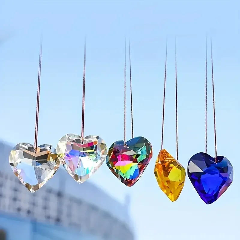 D2 2Pcs Heart Shaped Suncatcher For Window Crystal Rainbow Maker Chandelier Pendant For Home Car Decor Gift For Girl Wedding