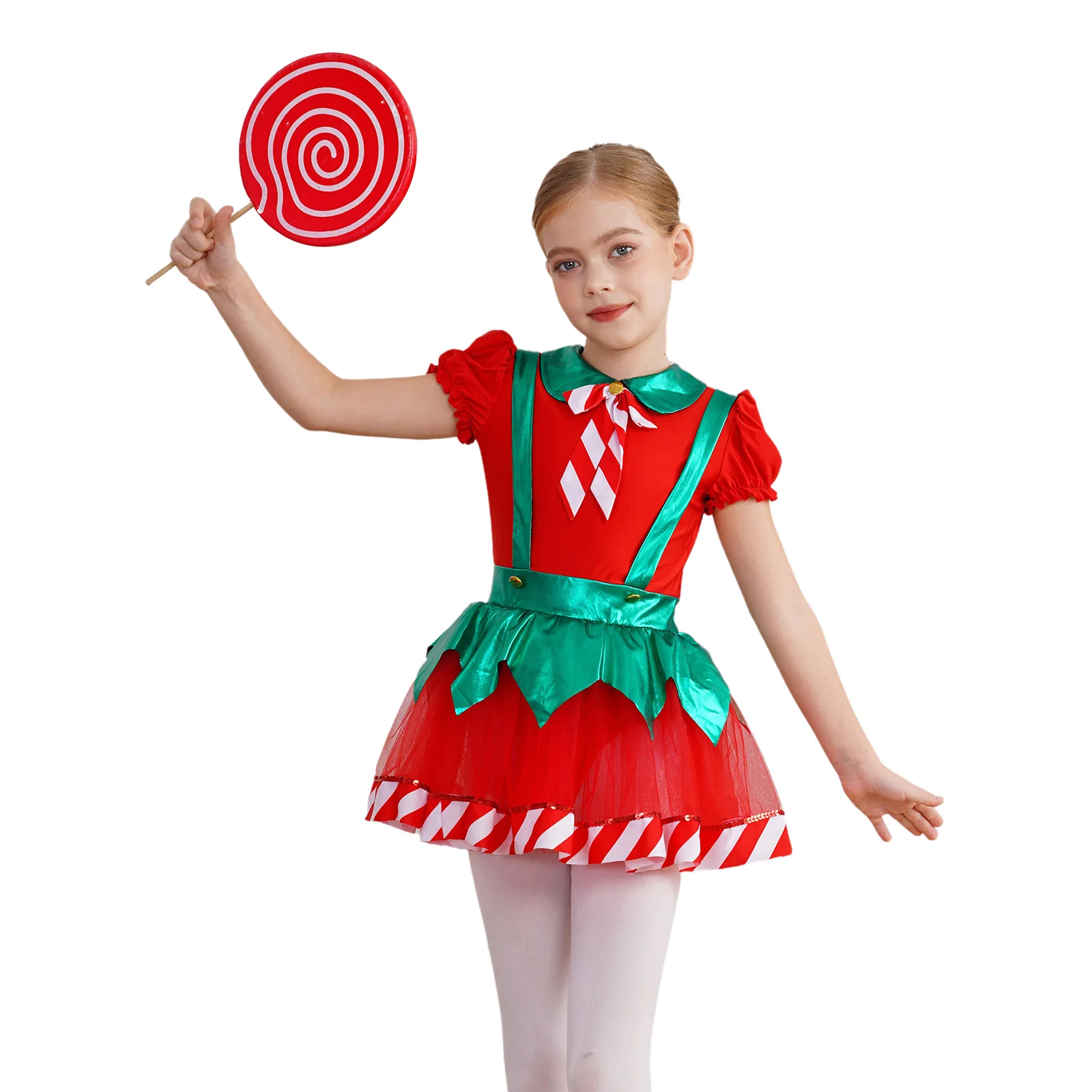 Kids Christmas Dress for Girls Holiday Outfit Bow Stripes Tutu Skating Dance Leotard Dress Xmas New Year Party Carnival Dresses