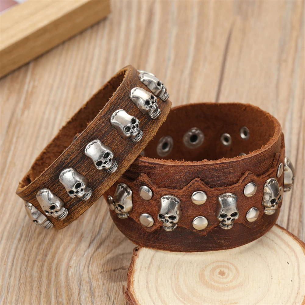 

2024 Trend Jewelry Handmade Weave Genuine Leather Bracelet Men Vintage Cuff Wide Leather Bracelet Pulsera Hombre