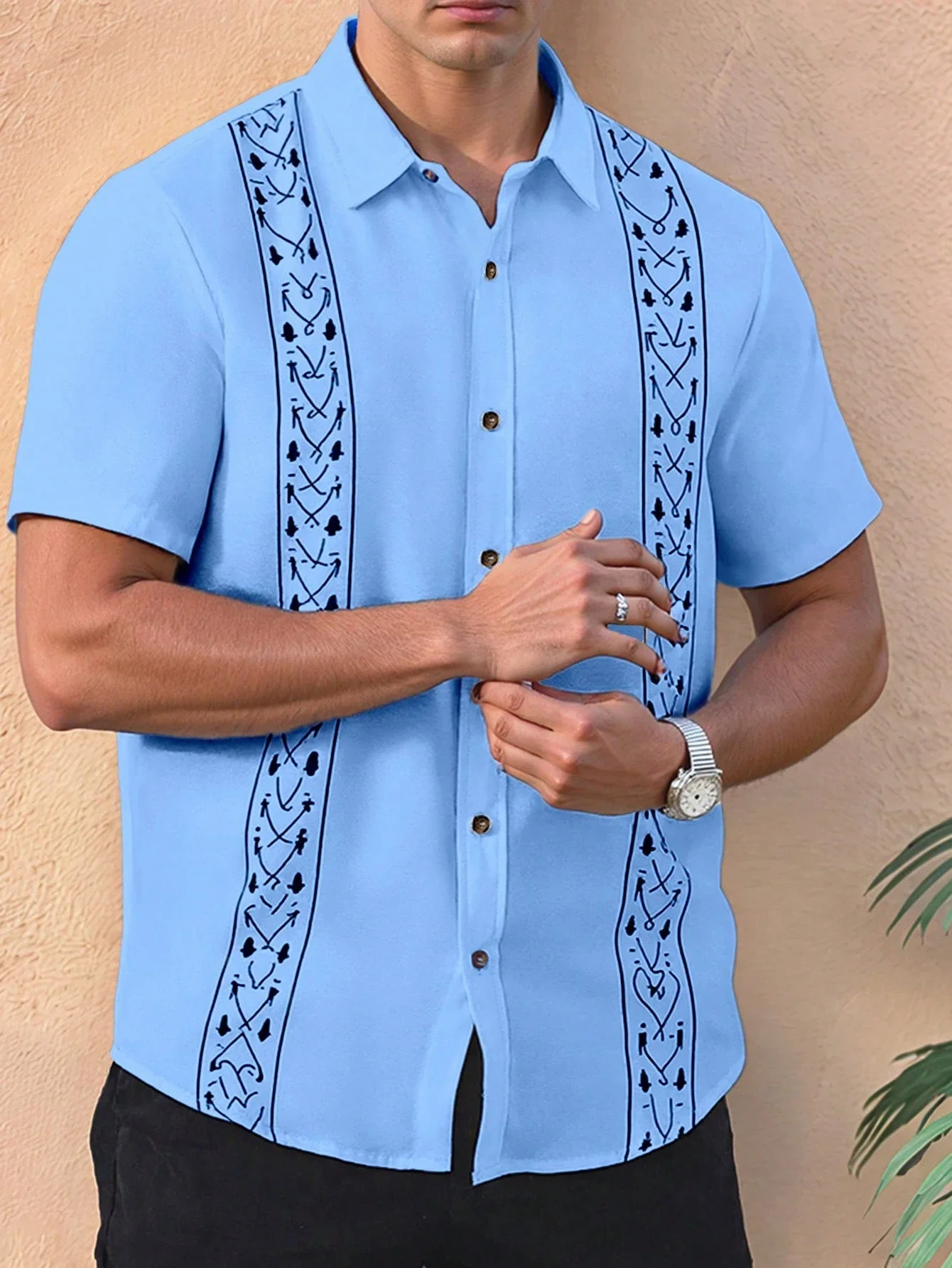 

Men's Casual Short Sleeve Shirt With Ethnic Print For Summer